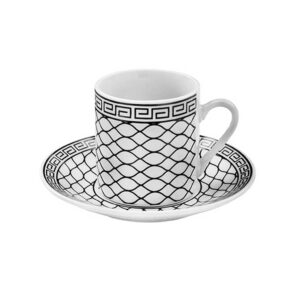 Jogo de Xícaras Café com Pires Egito Branco e Preto Porcelana